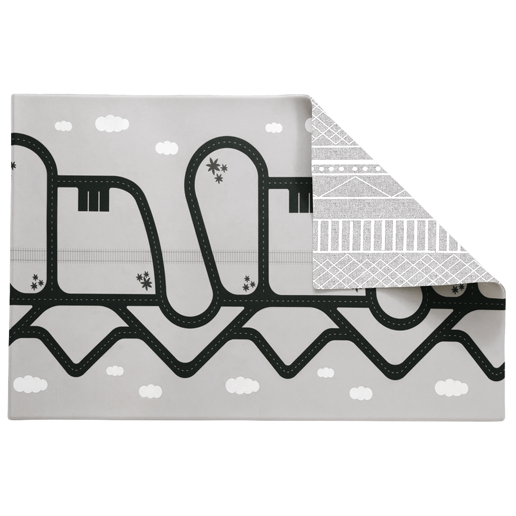 The Cali Rug in Neutral Grey • Two-Sided, Memory Foam Play Mat with Interactive Play Map on the Back