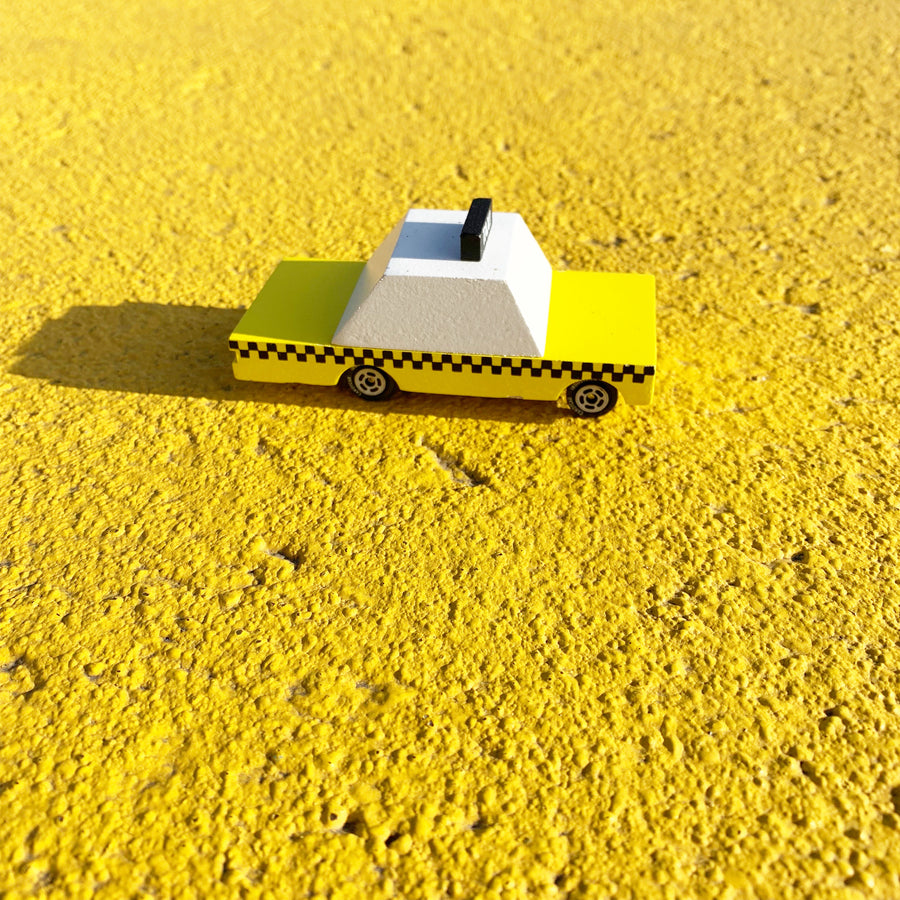 Candylab's Candycar in Yellow Taxi • Vintage Wooden Taxicab Car • Whimsical, Modern, Non-Toxic