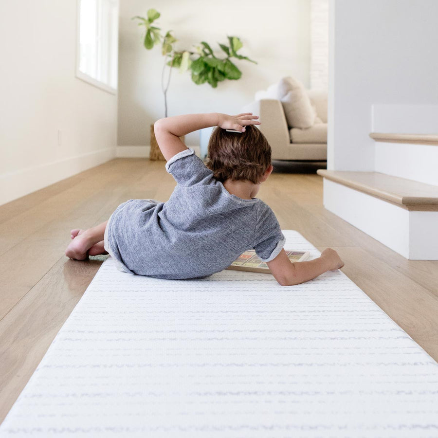 The Lola Runner by Ruggish • Two-Sided, Memory Foam Play Mat with Neutral, Striped Designer Rug Pattern